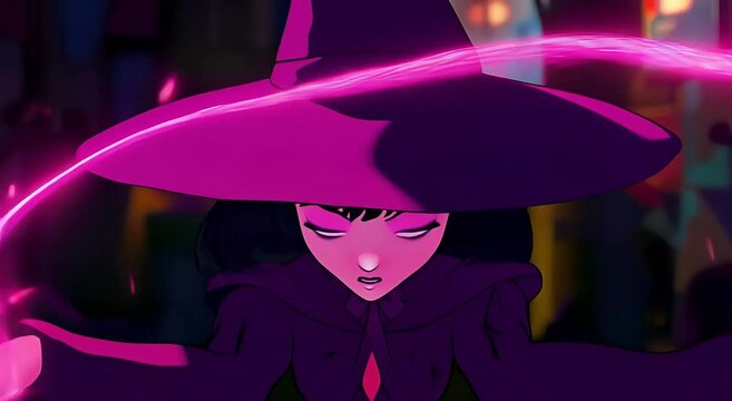 Sorceress controlling pink magical energy in a dramatic moment