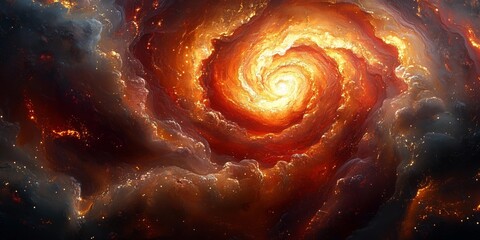 Obraz premium Abstract Spiral Illumination: Deep Crimson and Gold Textures, generative ai