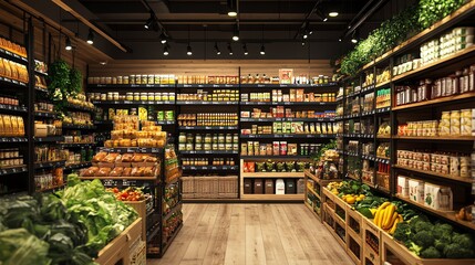 Fototapeta premium A vibrant and colorful display of fresh produce in a supermarket aisle.