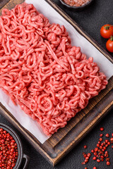 Fresh raw ground beef with salt and spices