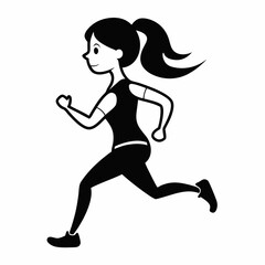 Running men and women, vector set of isolated silhouettes