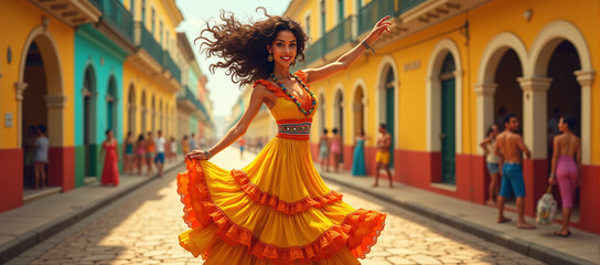 Cuban Woman Dancing Salsa in Old Havana Street
