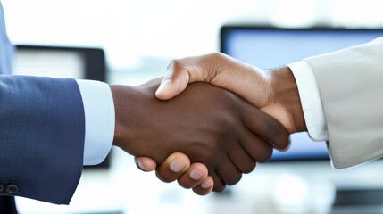 Obraz premium A close-up photo of two business people shaking hands