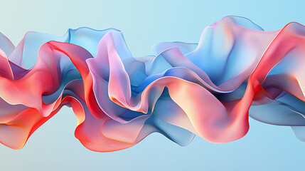 Obraz premium 3D Abstract Design with Intricately Layered, Flowing Cloth Elements in Harmonious Red, Pink, and Blue Tones Against a Soft Blue Background, Modern Digital Art, Elegant Textile Visualization