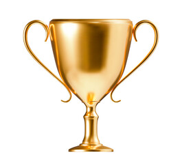 3d realistic golden trophy cup. Stock vector illustration on isolated background.