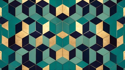 Abstract geometric cubes background in teal and navy
