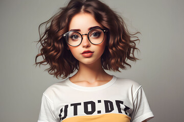 A cute girl looks lovely in big glasses