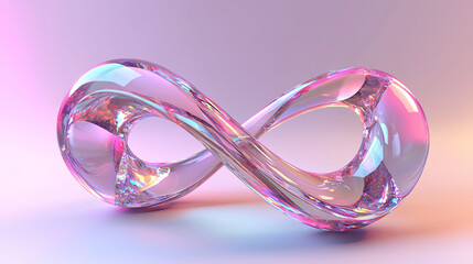 3D Crystal Light Holographic Glass Figures in Infinity Shape, Abstract Geometric Transparent Morphism Object with Plastic and Liquid Wave Effects, Isolated on Black Background, Modern Digital Art