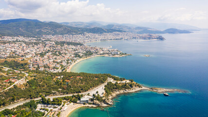 Fototapeta premium Aerial view the city of Kavala in northern Greek.