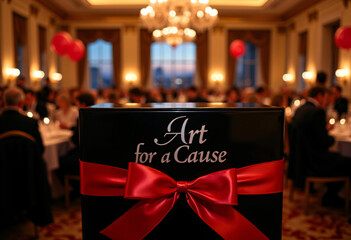 Elegant charity art auction in luxurious ballroom