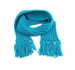 Blue warm scarf on a white background