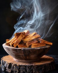 Elegant Oud Wood Chips Emitting Aroma and Intricate Smoke Patterns.