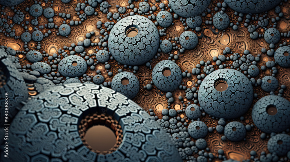 Poster abstract fractal ornament with floral elements and dotted texture.