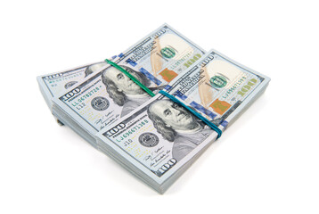 One hundred dollars banknotes isolated on white background
