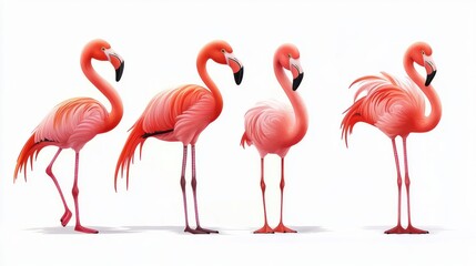 Obraz premium Cute cartoon flamingos on a white background