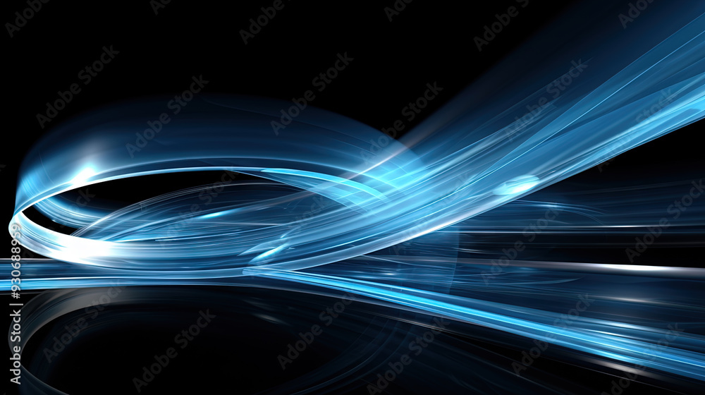 Poster abstract blue neon light trails and digital waves on dark background for tech and business design th