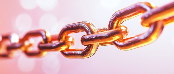 Close-up of a shiny metal chain link against a blurred background, symbolizing strength and connection in design.