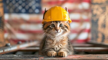 cat wearing construction helmet