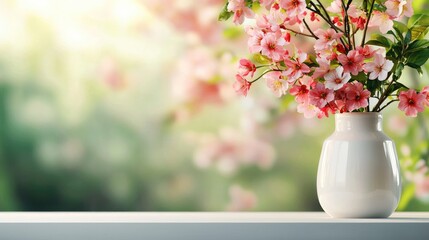 Delicate pink flowers arranged in a white vase, bringing a touch of nature and elegance to any setting. Perfect for home decor.