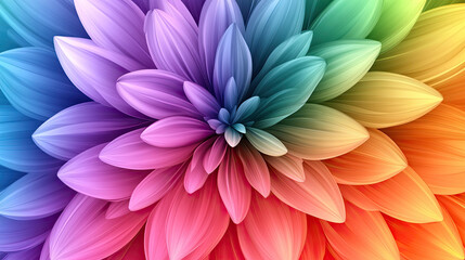 Obraz premium Abstract Rainbow-Colored Background with Gradient Petals in the Center, Artistic Illustration, Vibrant Design, Colorful Background, Elegant Petal Patterns, Modern Artwork, Creative Backdrop