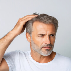 Obraz premium A man with a bald head is looking at the camera. He has a serious expression on his face