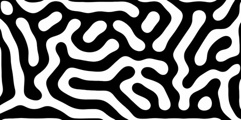 Abstract Turing organic wallpaper with background. Turing reaction diffusion monochrome seamless pattern with chaotic motion. Natural seamless line pattern. Linear design with biological shapes.