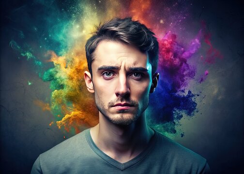 fake persona secondary unease, mood uneasy, technical static, color washed, concept self-delusion