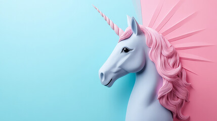 unicorn with a few thin, simple sun rays radiating from behind it, on a pastel or solid background 