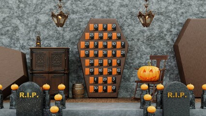 Halloween coffin calendar with pumpkins
