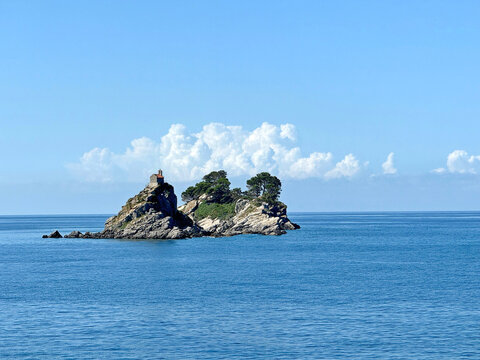 Montenegro Adriatic sea Petrovac church on island St Sunday Sveta Nedjelja