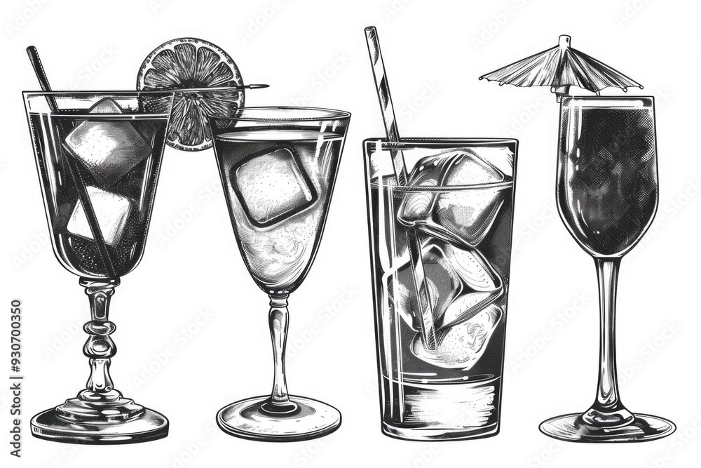 Poster three glasses filled with different beverages on a table