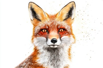 Naklejka premium Vibrant illustration of a fox showcasing its striking features and expressive eyes, perfect for wildlife or nature themes.