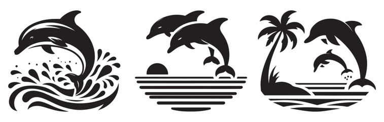 Dolphin silhouette isolated on white, Dolphin vector art, Dolphin silhouette, Dolphin illustration, Dolphin black and white vector, black and white Dolphin, Dolphin black and white vector illustration