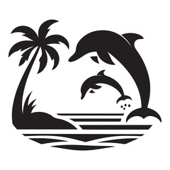 Obraz premium Dolphin silhouette isolated on white, Dolphin vector art, Dolphin silhouette, Dolphin illustration, Dolphin black and white vector, black and white Dolphin, Dolphin black and white vector illustration