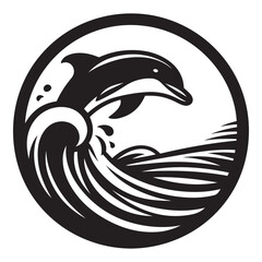 Naklejka premium Dolphin silhouette isolated on white, Dolphin vector art, Dolphin silhouette, Dolphin illustration, Dolphin black and white vector, black and white Dolphin, Dolphin black and white vector illustration