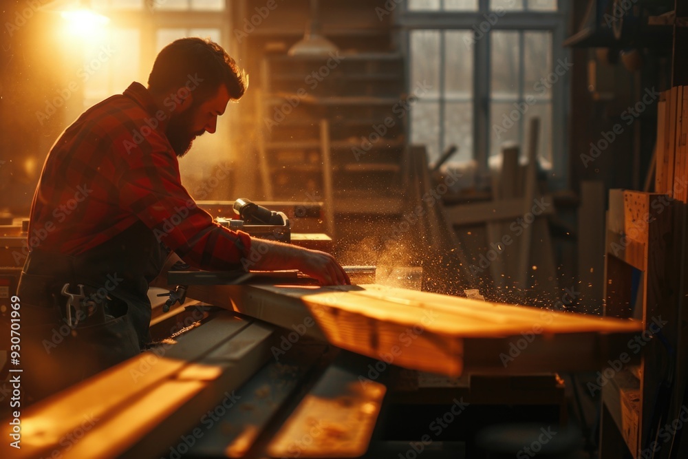 Poster a person is busy crafting something on a wooden block