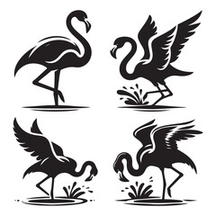 Flamingo silhouette isolated on white, Flamingo vector art, Flamingo silhouette, Flamingo illustration, Flamingo black and white vector, black and white Flamingo, Flamingo black and white vector illus