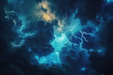 Obraz premium A cloudy sky with lightning bolts illuminating the dark clouds, perfect for atmospheric backgrounds or weather-themed designs