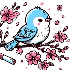 Obraz premium Charming Bird Illustrations with Floral Accents in Diverse Art Styles
