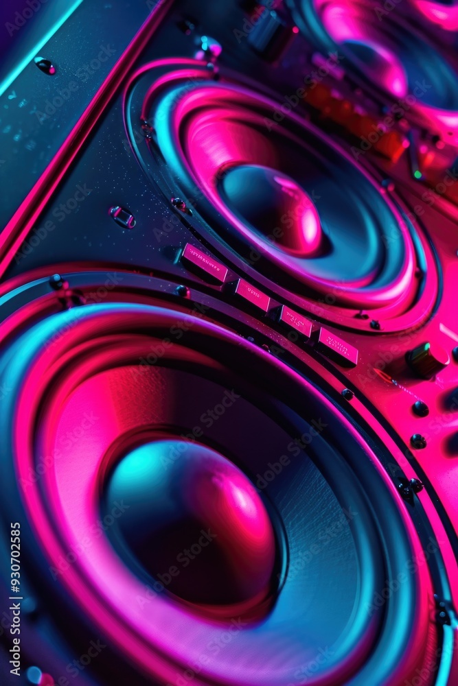 Aufkleber a close-up shot of a pair of speakers, suitable for use in technology, music or electronics related 