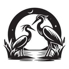 heron silhouette isolated on white, heron vector art, heron silhouette, heron illustration, heron black and white vector, black and white heron, heron black and white vector illustration, 