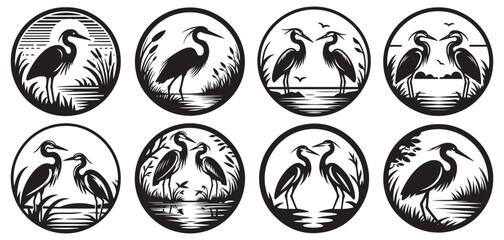 heron silhouette isolated on white, heron vector art, heron silhouette, heron illustration, heron black and white vector, black and white heron, heron black and white vector illustration, 