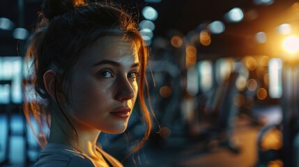 A woman stands in front of a row of industrial machines, ready to work