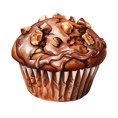 Watercolor Isolated Chocolate Hazelnut Muffin Closeup
