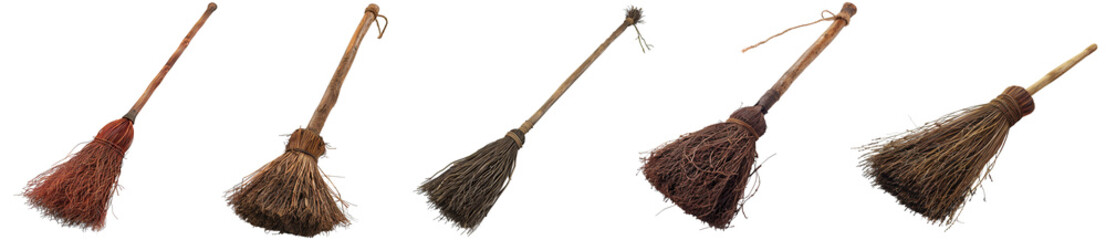 Pack of Witch broom set isolated against transparent background