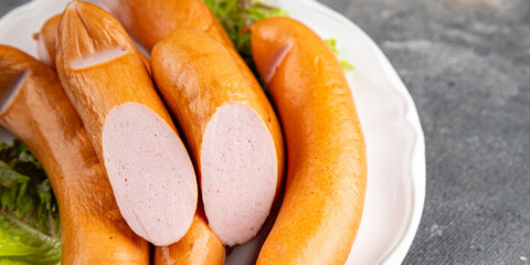 sausages meat pork or chicken, turkey fresh meal food snack on the table copy space food background rustic top view
