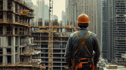 Fototapeta premium construction worker on the background of large construction