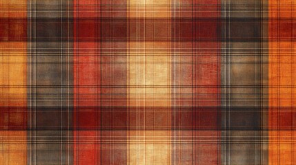 A classic plaid pattern in rich autumn colors, featuring deep reds, burnt oranges, and golds, perfect for a cozy, rustic look