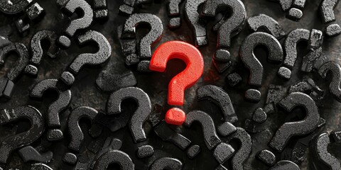 The red question mark stands out against the black, symbolizing urgency and importance.