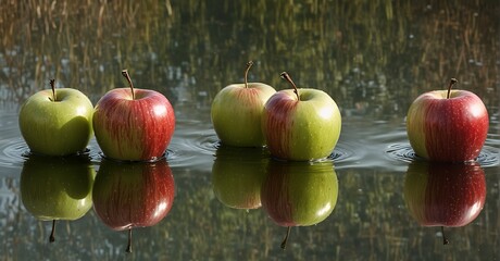 apples in the garden with waterfall 